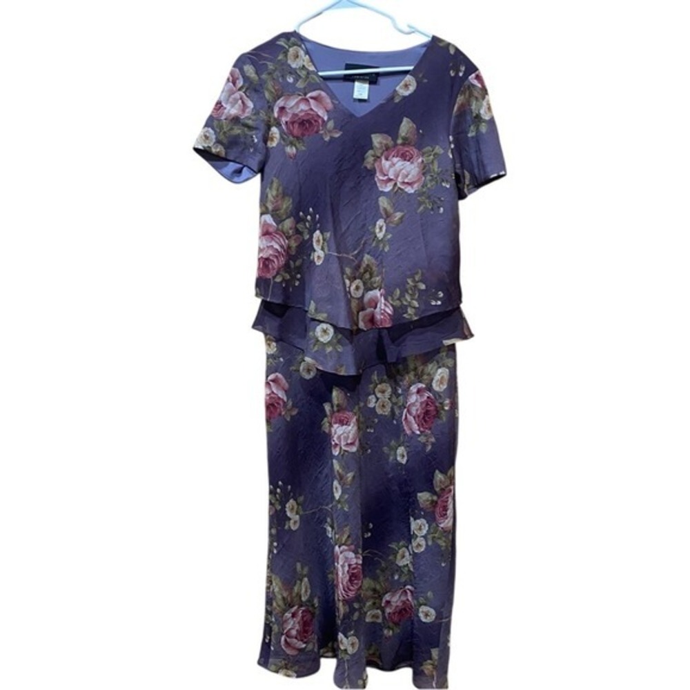 Connected Apparel Purple Rose Floral Layered Dress Outfit Size 10